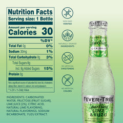 Fever-Tree Sparkling Yuzu & Lime being poured into a glass for refreshing mocktails.