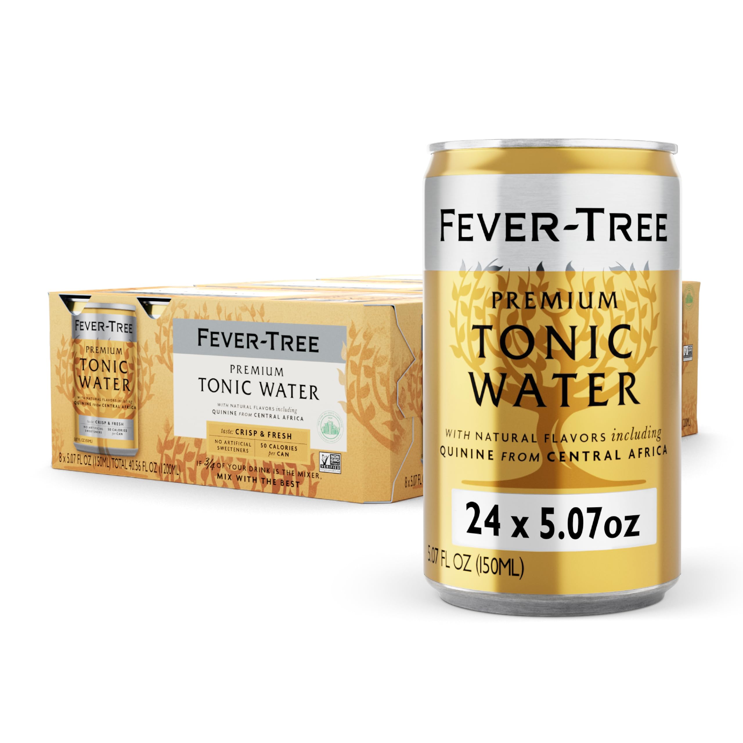 Fever-Tree tonic water 150ml can pack, crisp carbonation for premium cocktails.