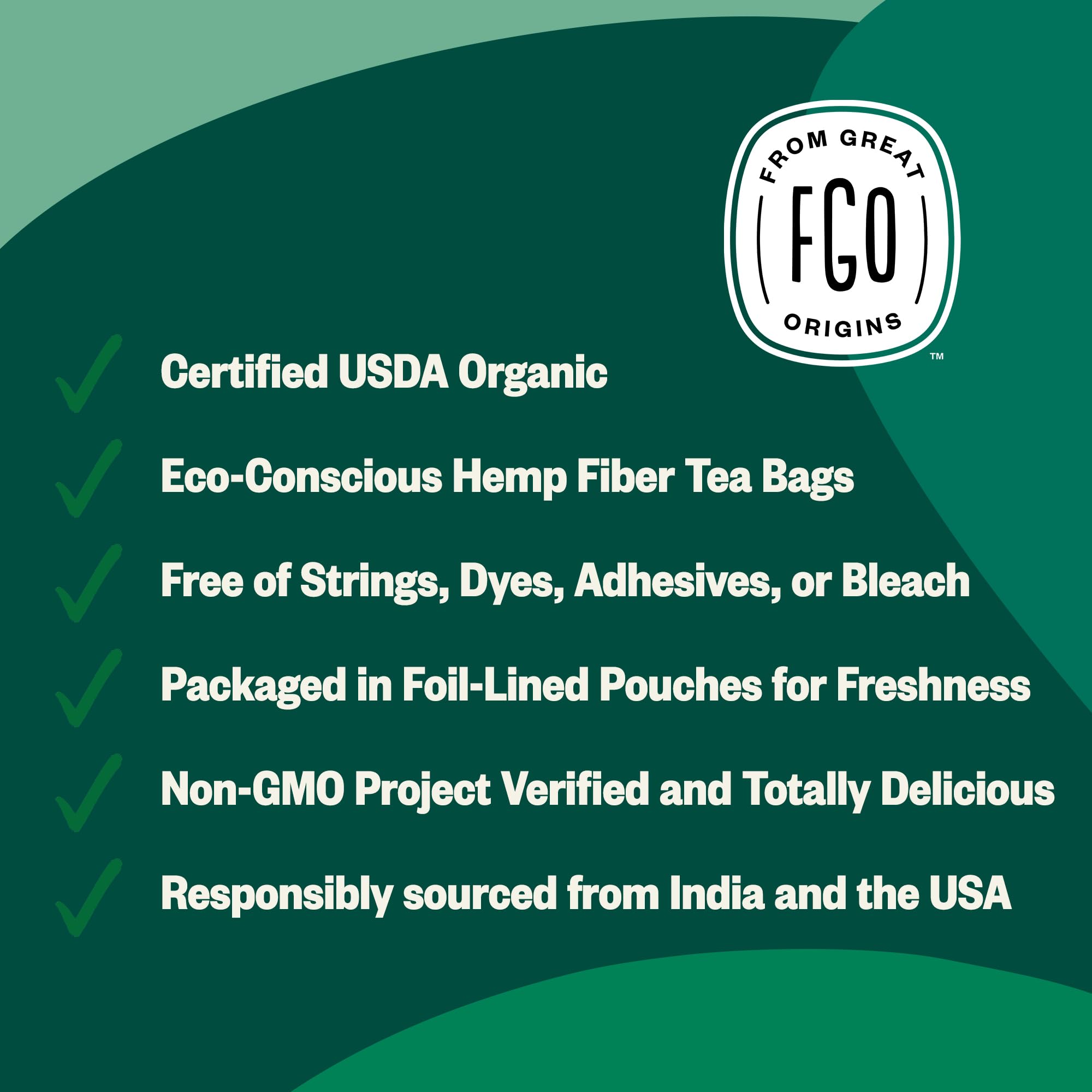 California-made packaging highlights local assembly for FGO Organic Tea.