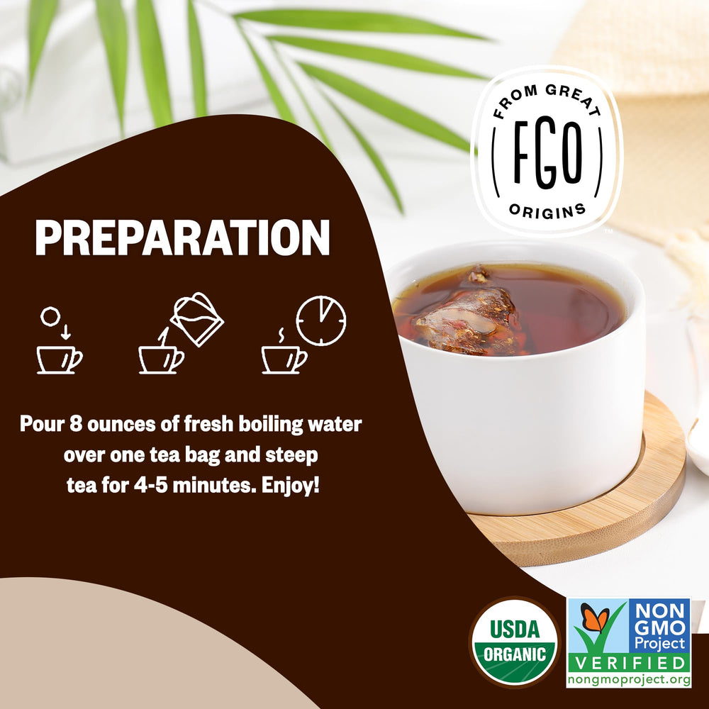 FGO Organic Chai Tea bags show no dyes or adhesives for purer sip