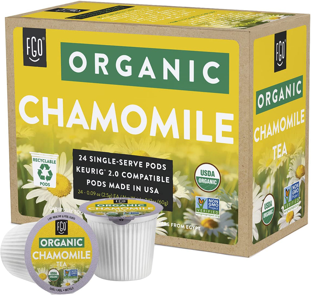 Closeup of chamomile petals in K-Cup pods for soothing brew