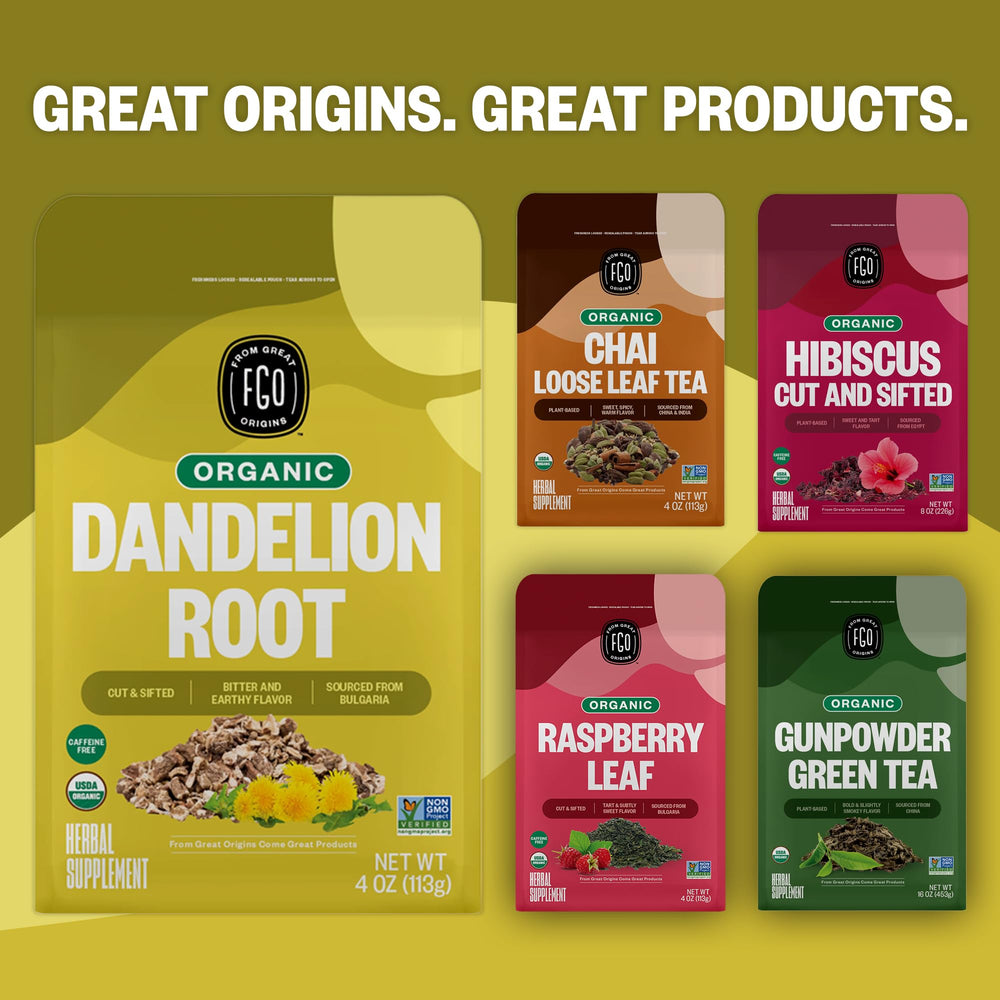 FGO Dried dandelion root in packaging ready for sachets.