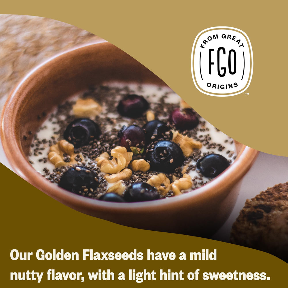 FGO Flax seeds in smoothie glass showing easy addition to drinks.