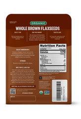 Close-up of FGO flaxseed meal powder showing fine texture and rich color.