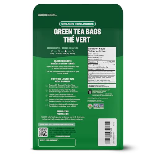 FGO green tea bags closeup highlighting premium bags for easy brewing.