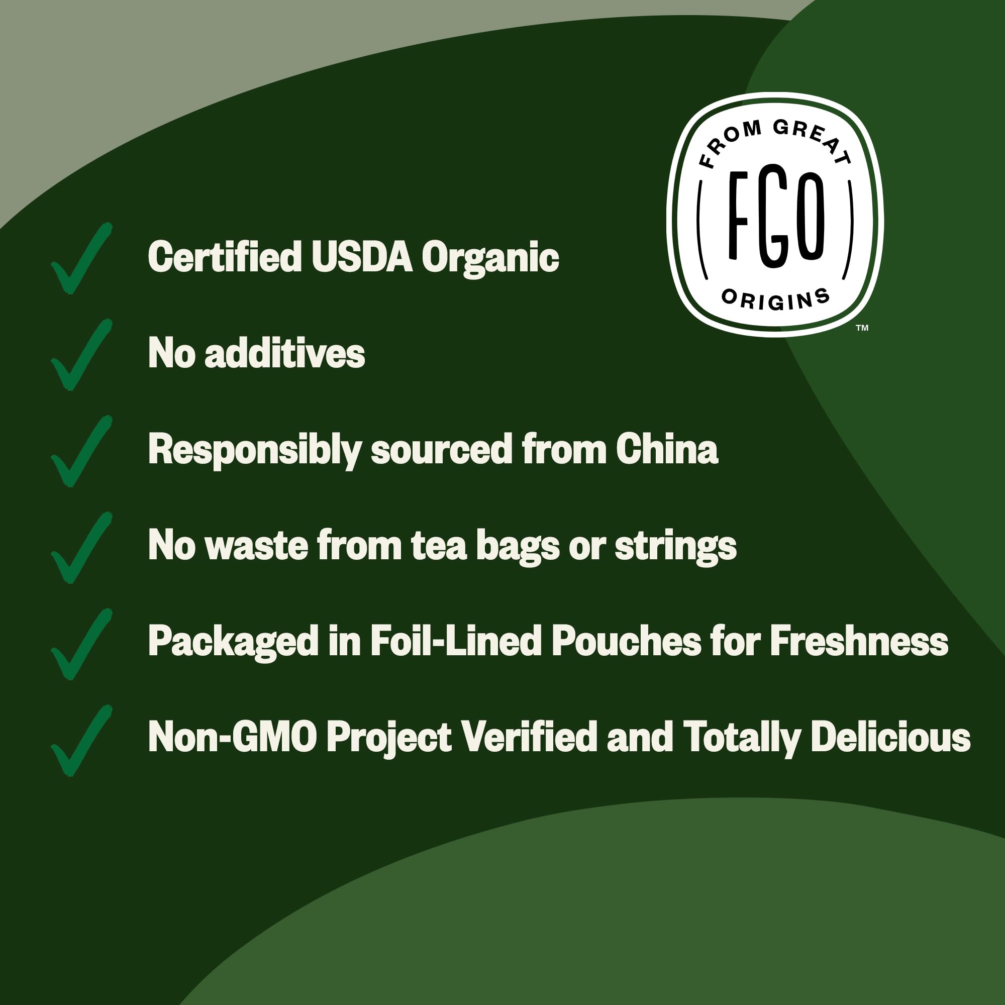 Packaging variations for FGO Organic Gunpowder Green Tea