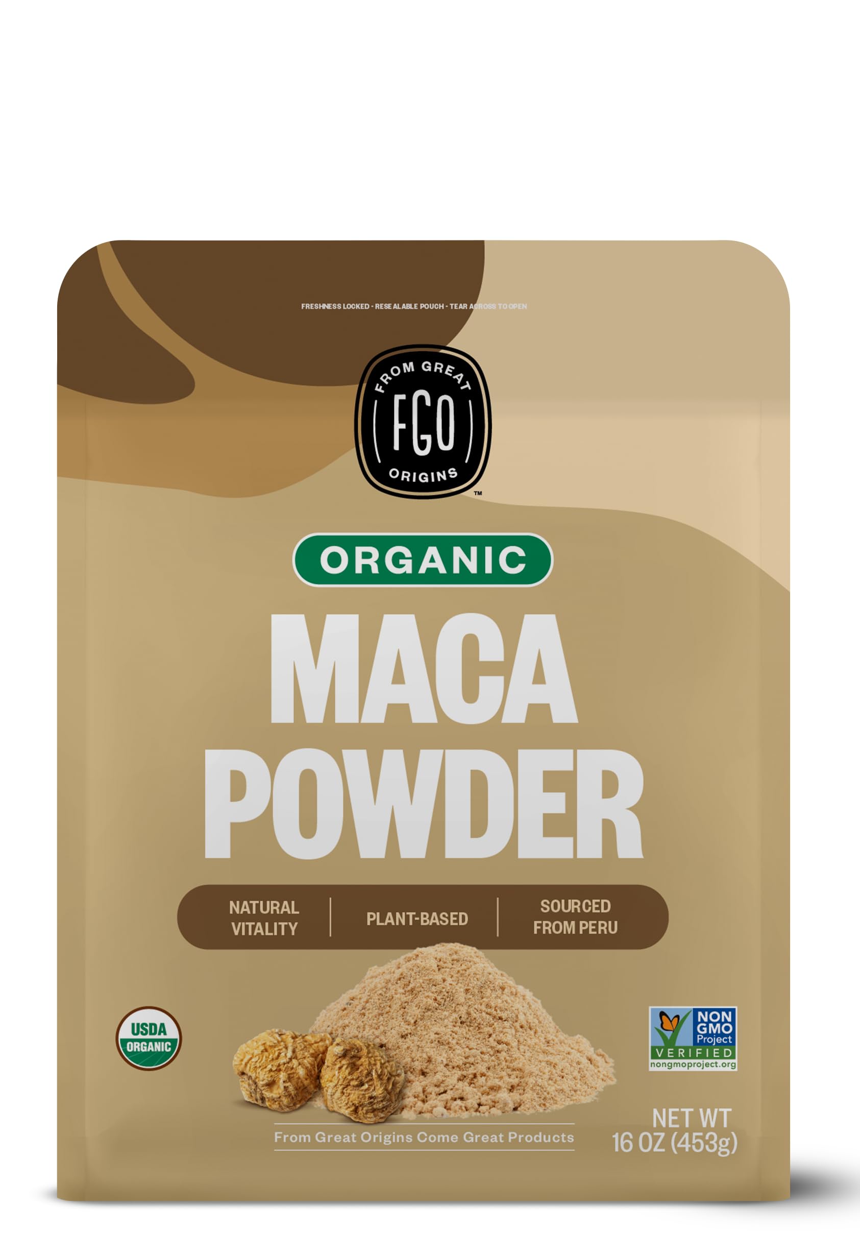 FGO Maca root powder bulk pouch ready for everyday smoothies and baking