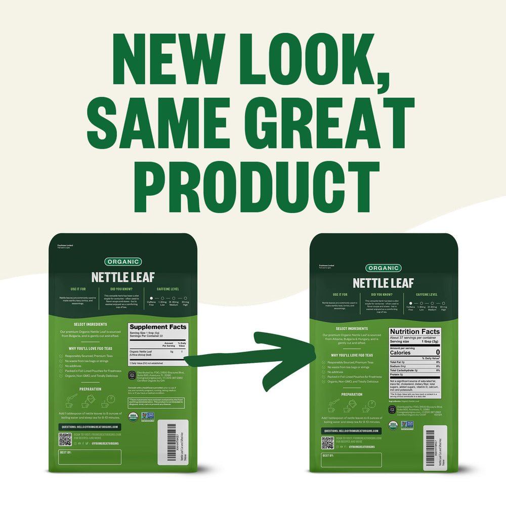 FGO packaging variations illustrate different pack designs for nettle tea.