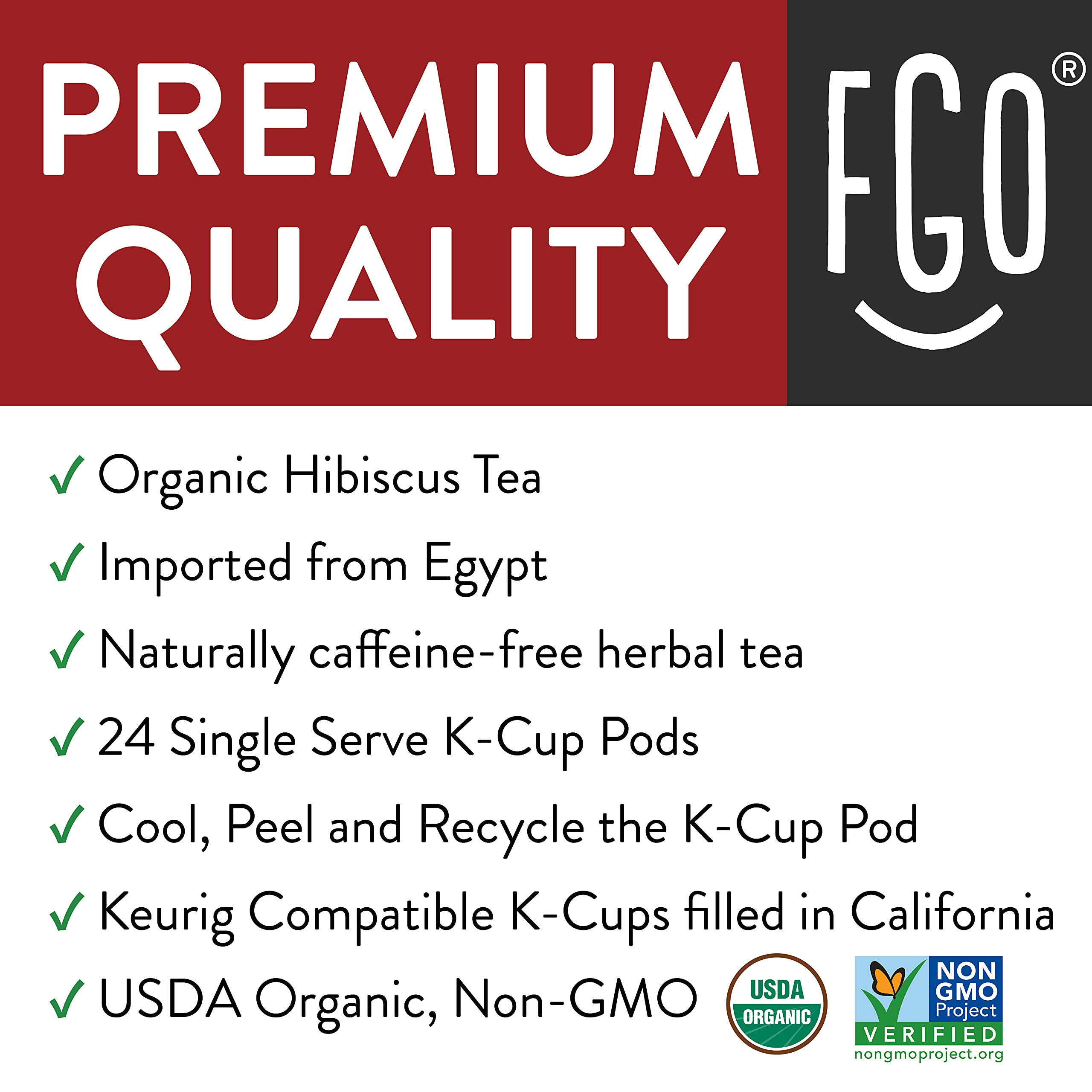 Non-GMO and USDA Organic verification visible on FGO Hibiscus package.