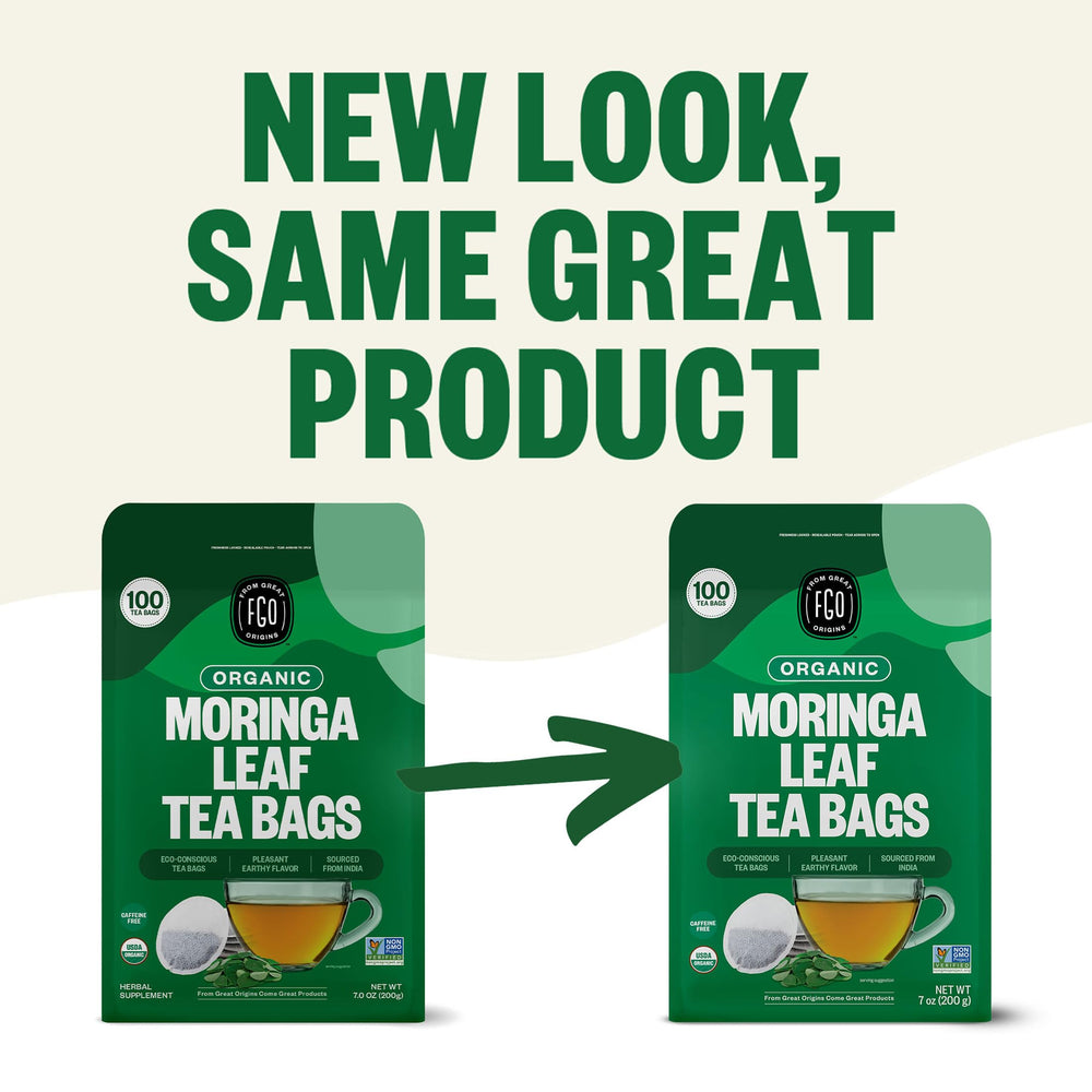 FGO Organic Moringa Mint Tea features Non-GMO seal for ingredient integrity.