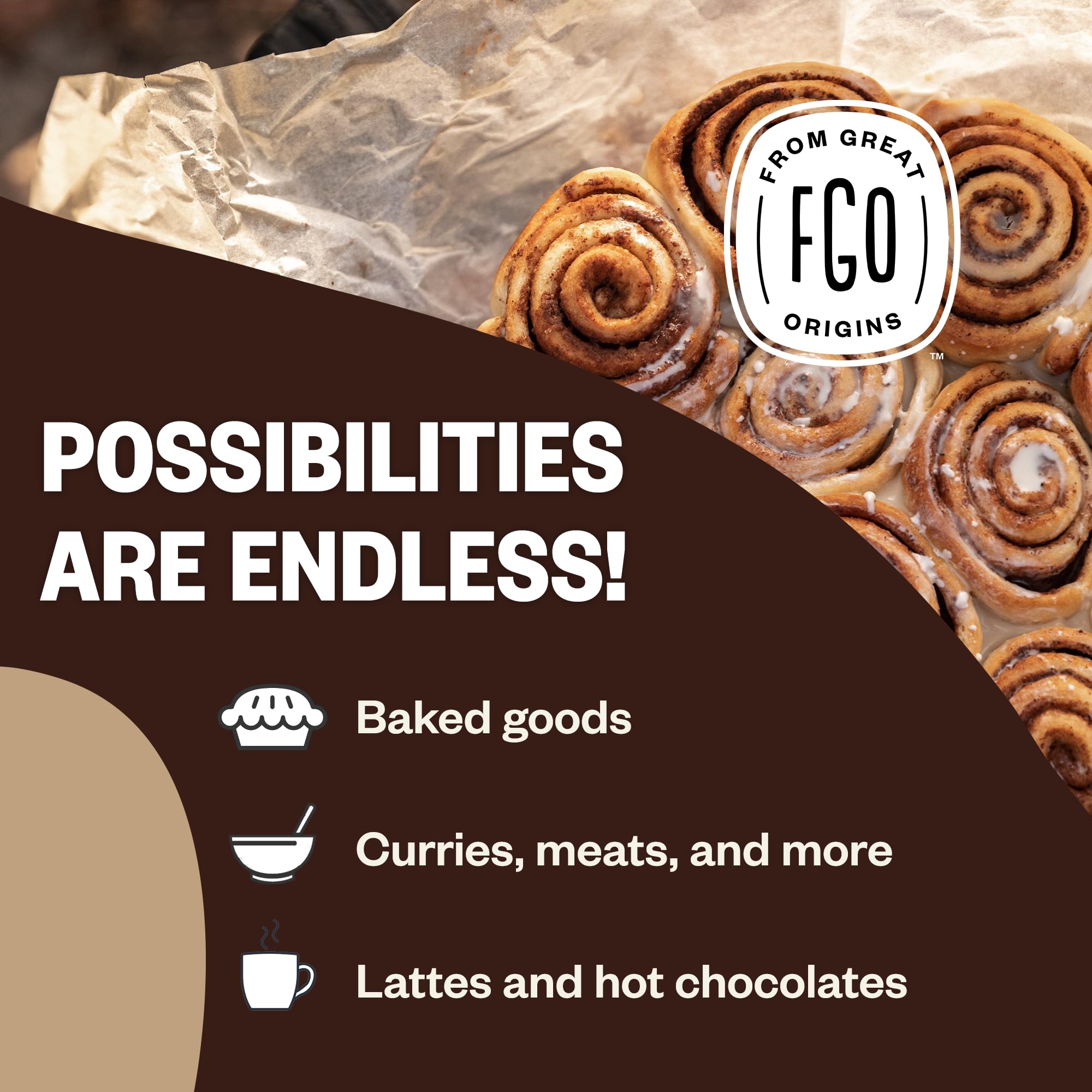 FGO Organic Ceylon Cinnamon sticks with powder for spice blends.