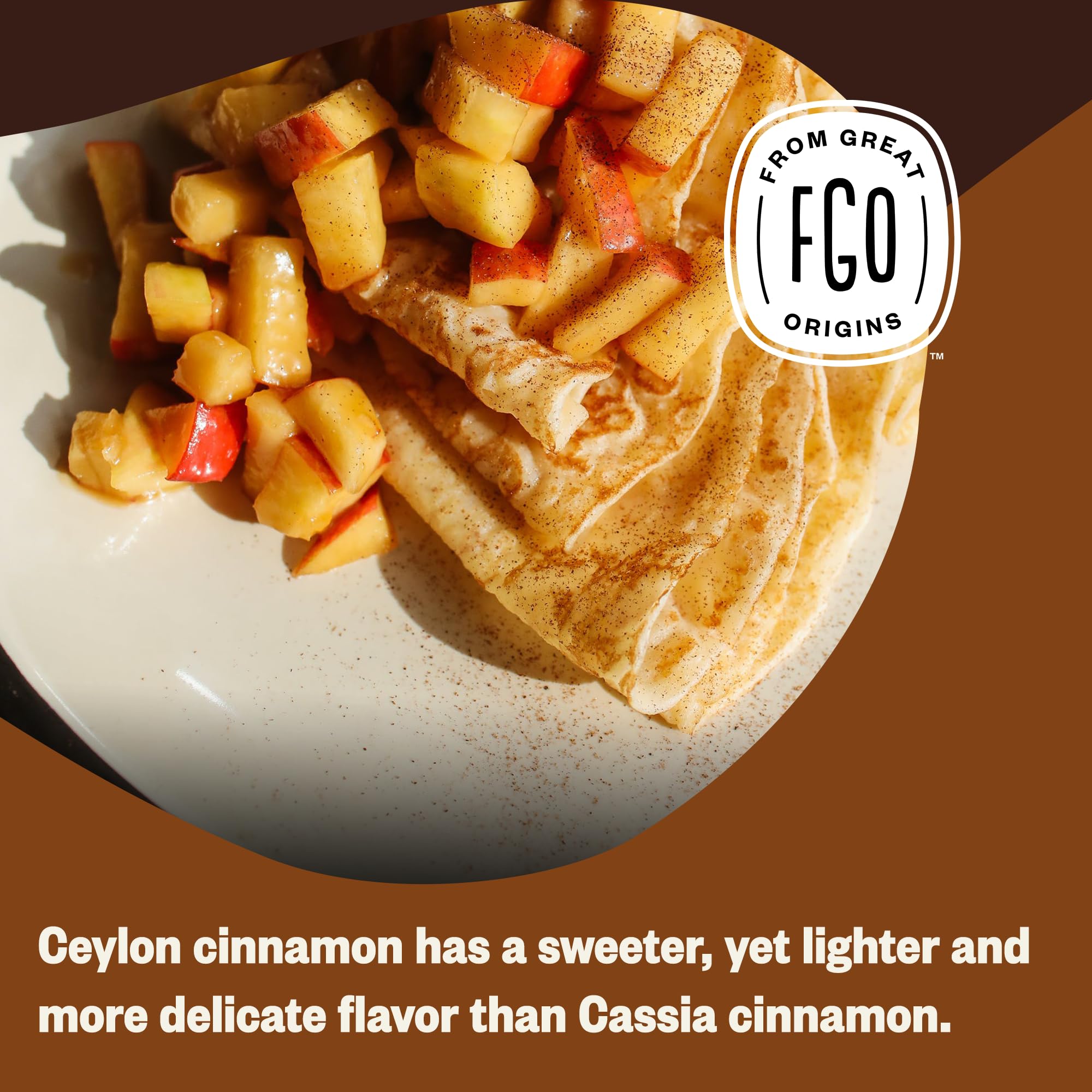 FGO Organic Ceylon Cinnamon used in tea or coffee for warm notes.