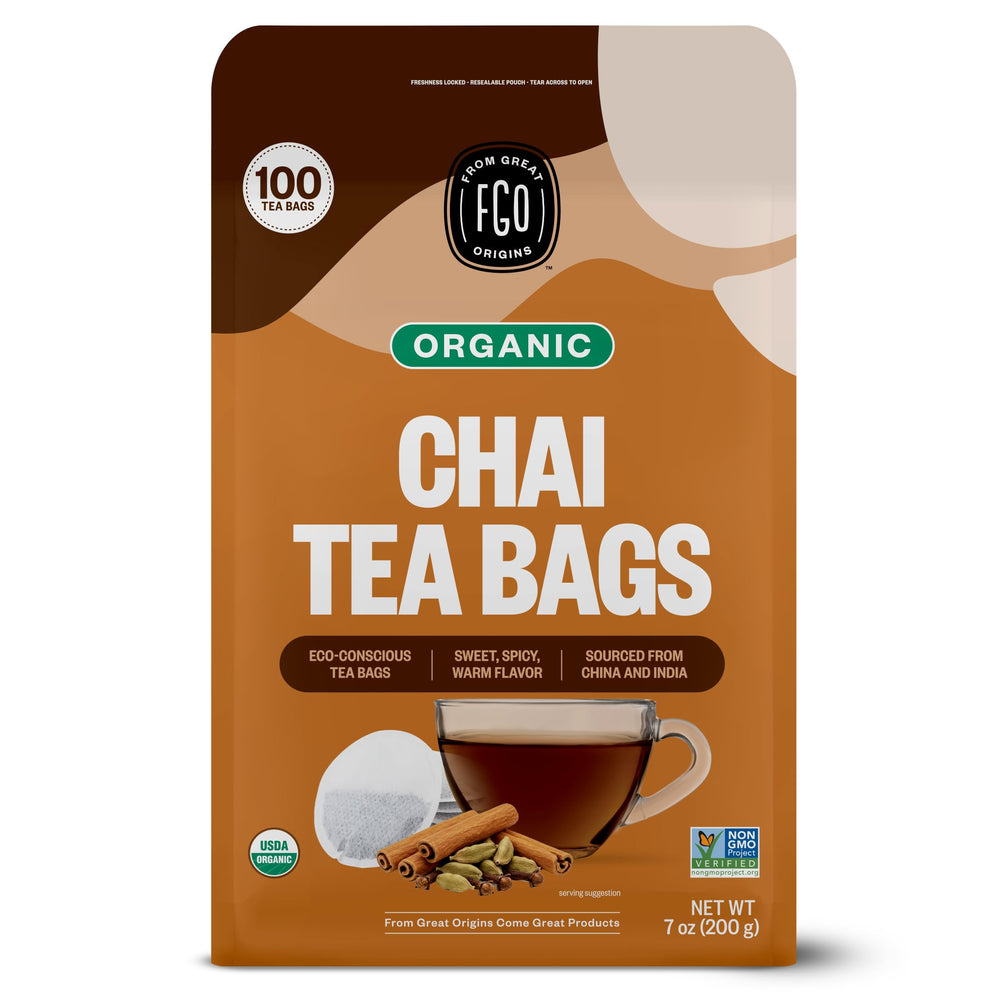 FGO Organic Chai Tea bags in California packaging for fresh home brew