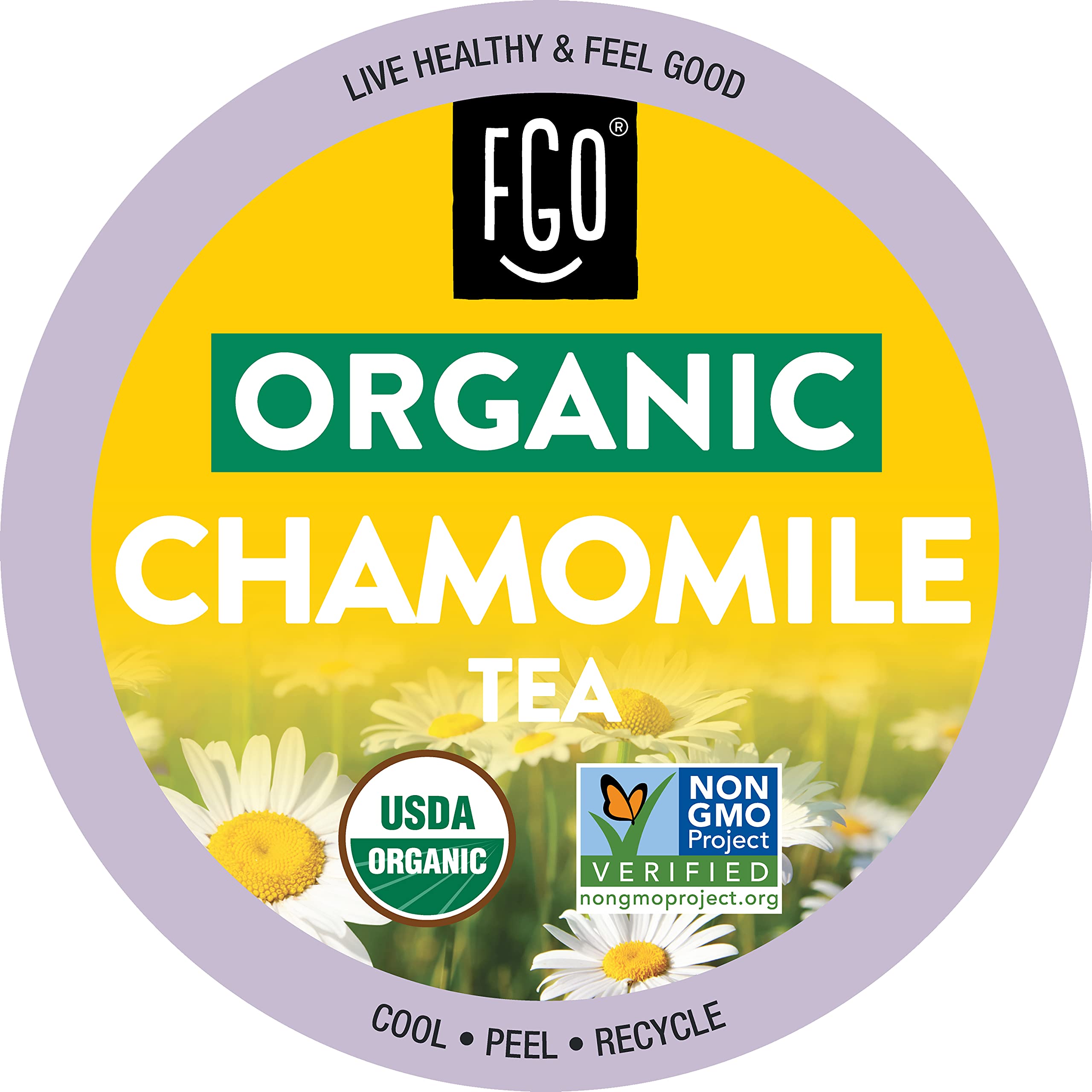 FGO Organic chamomile tea K-Cup pods pack with calm evening aroma