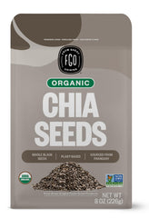 FGO Organic Chia Seeds 8oz bag, resealable for convenient, everyday use.