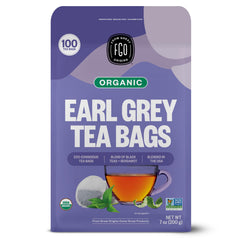 FGO Organic Earl Grey tea bags closeup with bergamot aroma