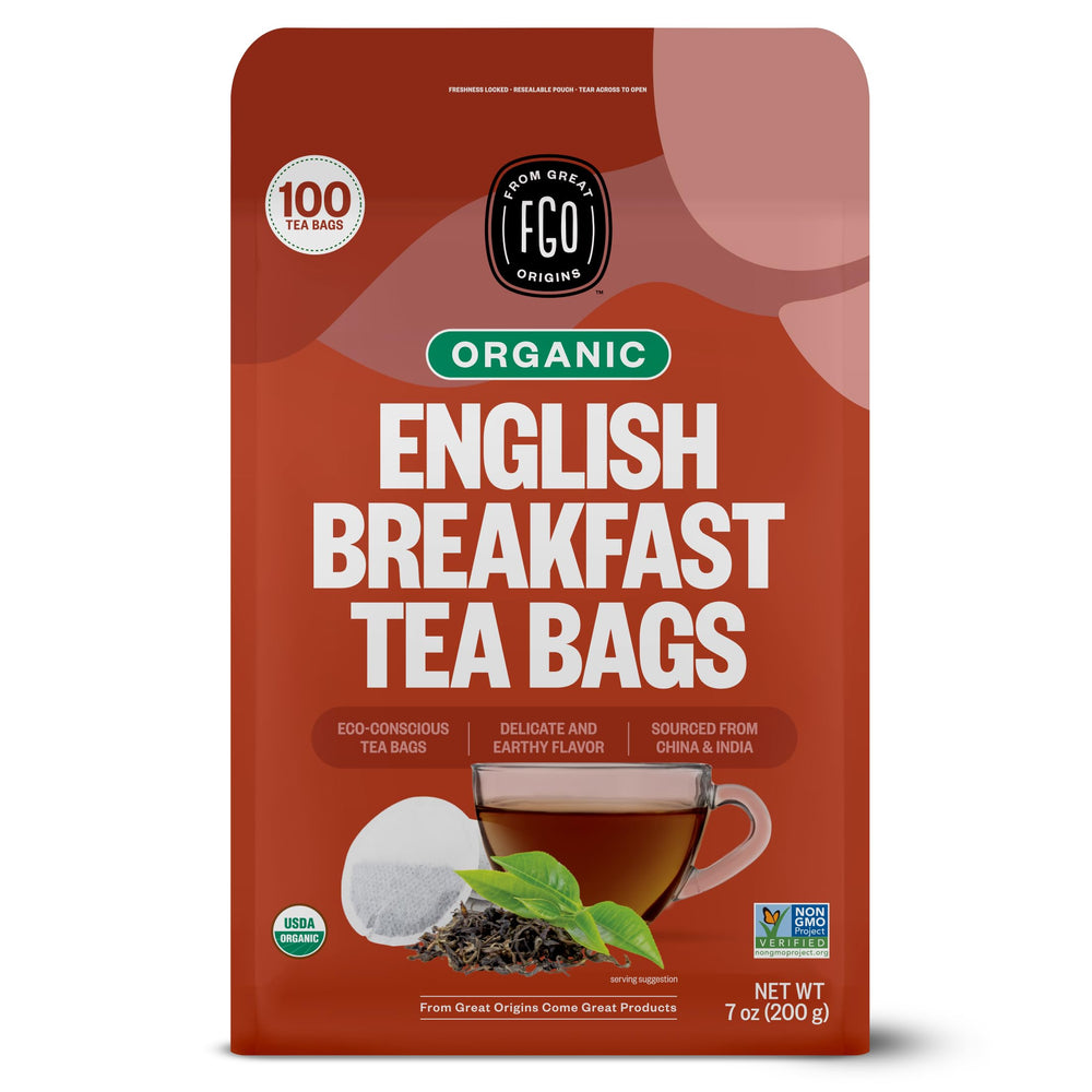 FGO Organic English Breakfast tea bags for a bold morning start