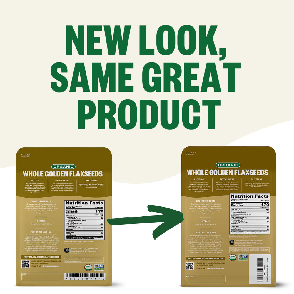 FGO Organic flax seeds USDA Organic seal closeup for quality cooking.