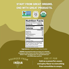 FGO Organic Ginger Powder 8oz bag seal shows freshness and secure storage.