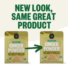 FGO Organic Ginger Powder label closeup communicates organic certification and product origin.