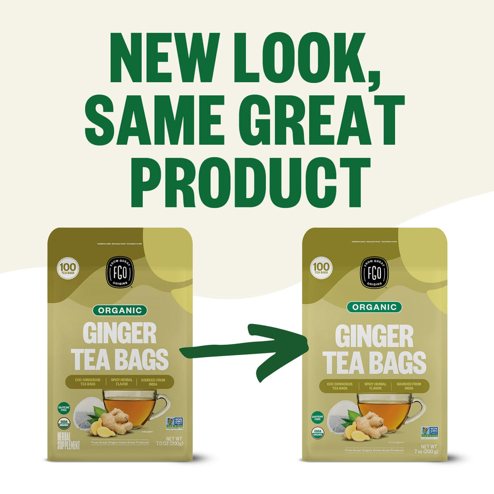 FGO Organic Ginger Tea in a 100-count box for consistent use.