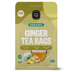 FGO Organic Ginger Tea bags in eco-friendly Abaca paper offering a caffeine-free brew.