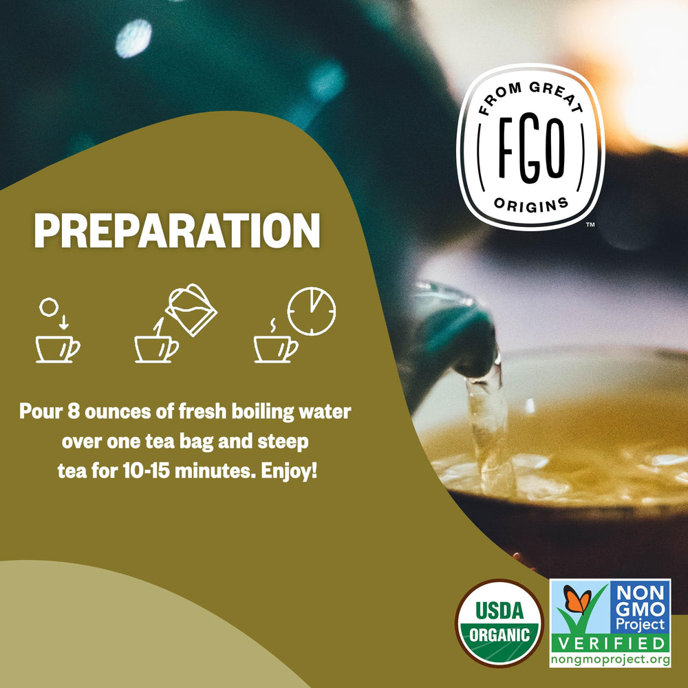 FGO California-packaged kraft tea bags highlighting fresh flavor and eco design.