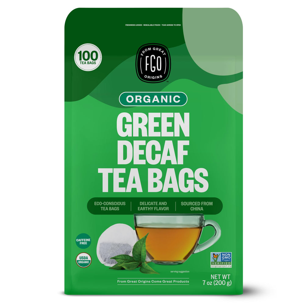 FGO Organic Green Decaf Tea bags for daily caffeine-free sipping.