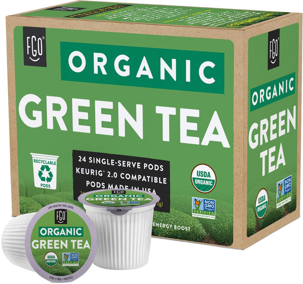 FGO Organic Green Tea K-Cup Pods origin image shows organic farms in China.