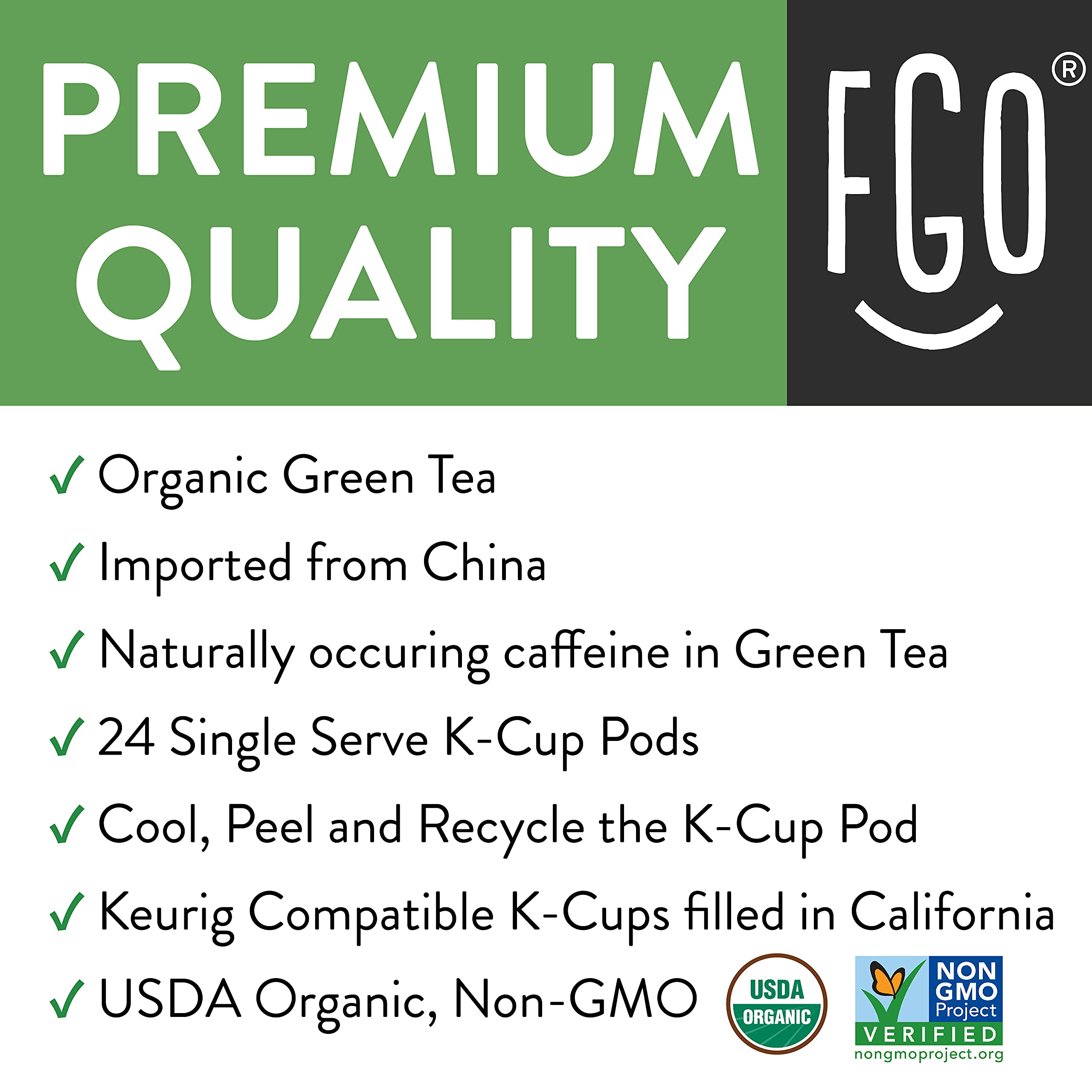 FGO Organic Green Tea K-Cup Pods closeup shows delicate earthy aroma for a calming morning ritual.