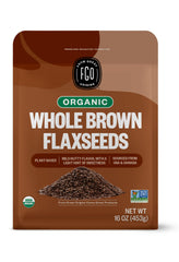 FGO Organic Ground Brown Flaxseed Meal in resealable pouch for fresh storage.