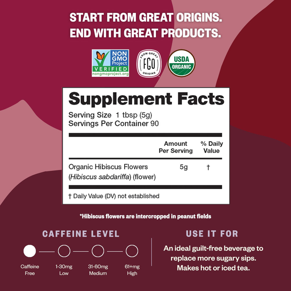 FGO Organic hibiscus resealable bag preserves freshness for teas and blends