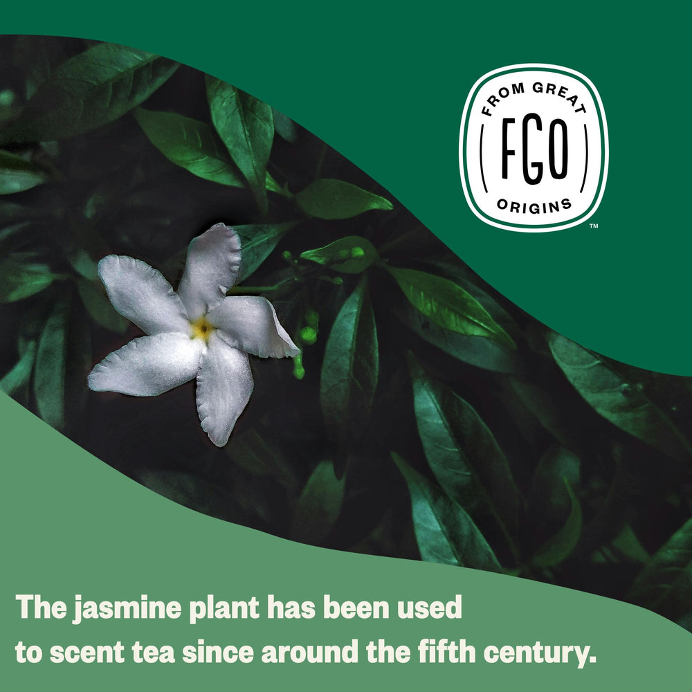 FGO Jasmine Green Tea pouring into cup as floral fragrance fills air