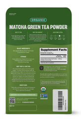 FGO Organic Matcha powder in a spoon showing vibrant green color.