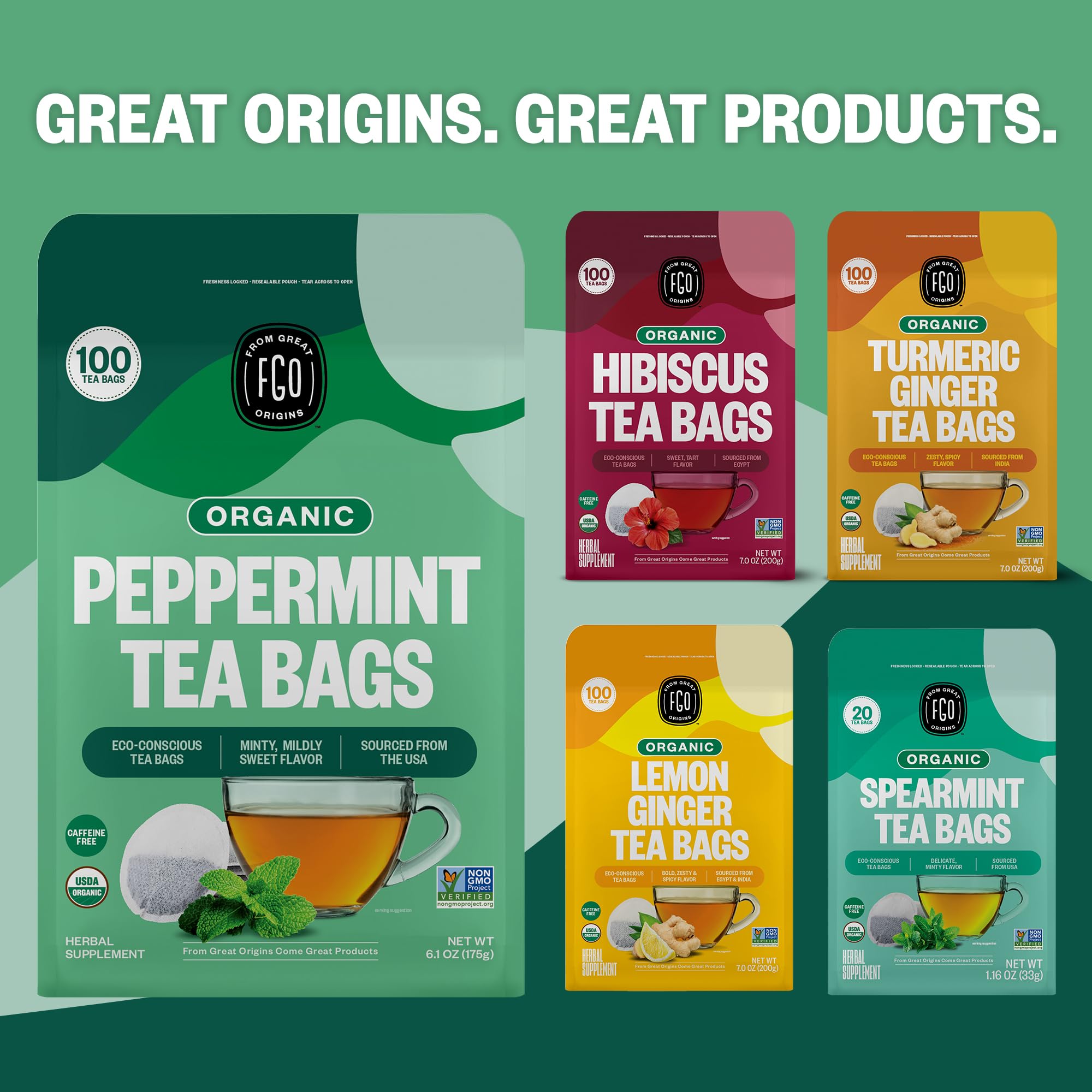 FGO recyclable packaging emphasizes eco-friendly choice for peppermint tea.