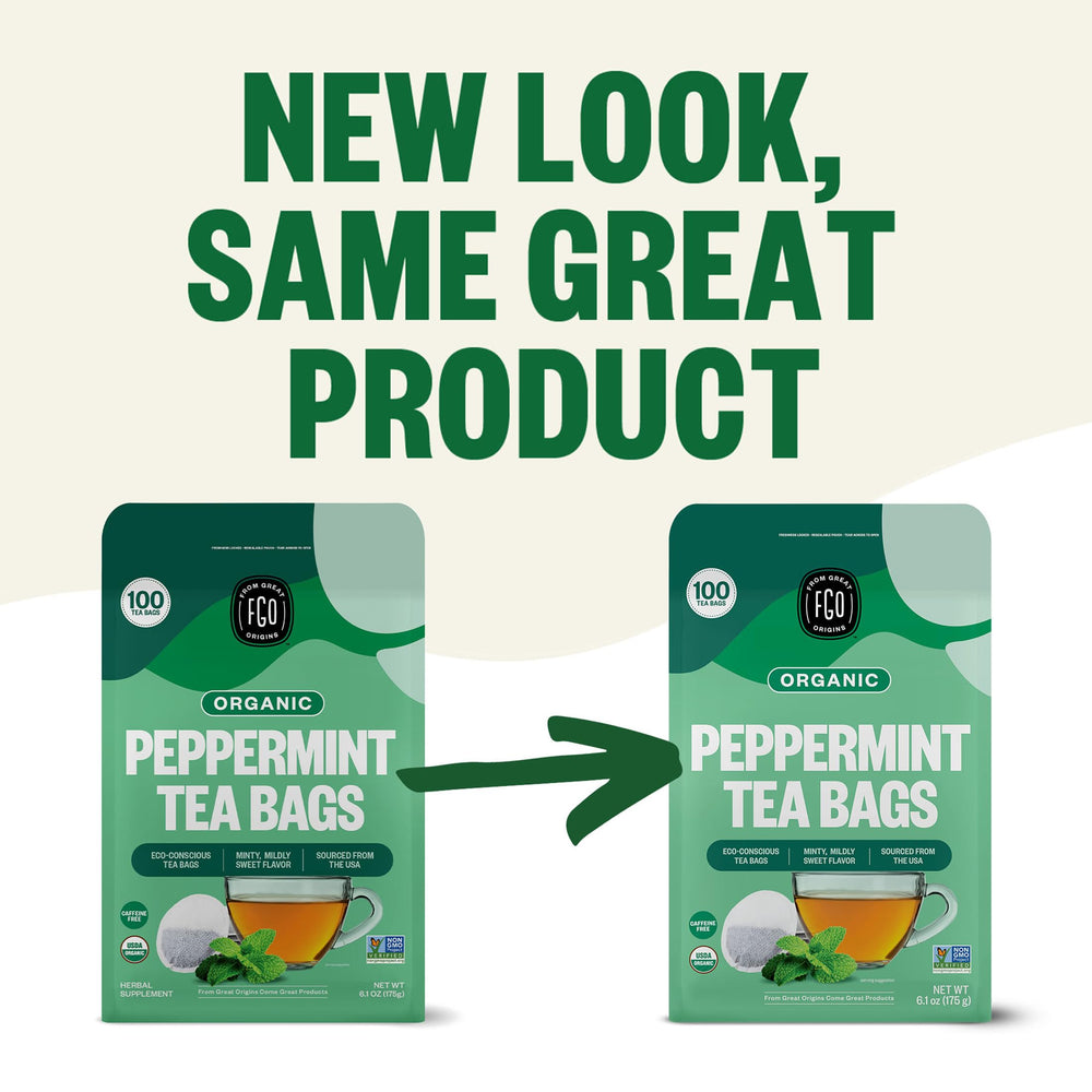 USDA Organic seal on FGO Peppermint Tea packaging.