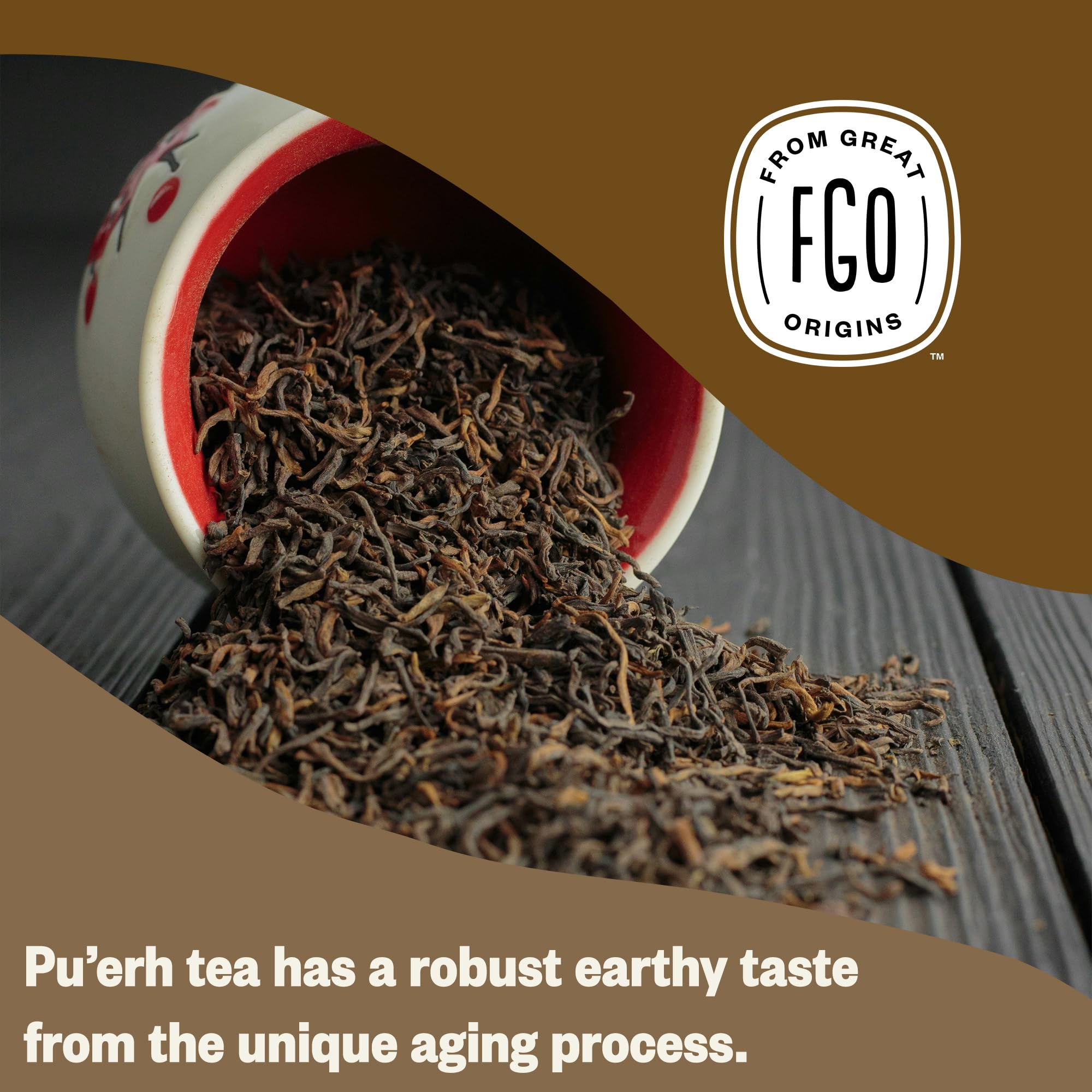 FGO Organic Pu'erh Tea California-made label signals domestic production.