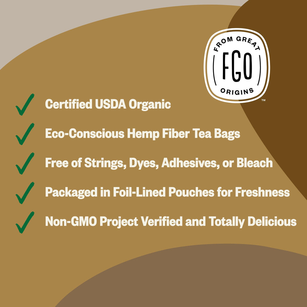 FGO Organic Pu'erh Tea eco-conscious bag close-up promotes sustainability.