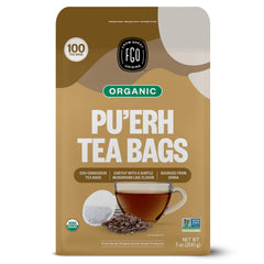 FGO Organic Pu'erh Tea front packaging highlights eco-friendly design and quality.