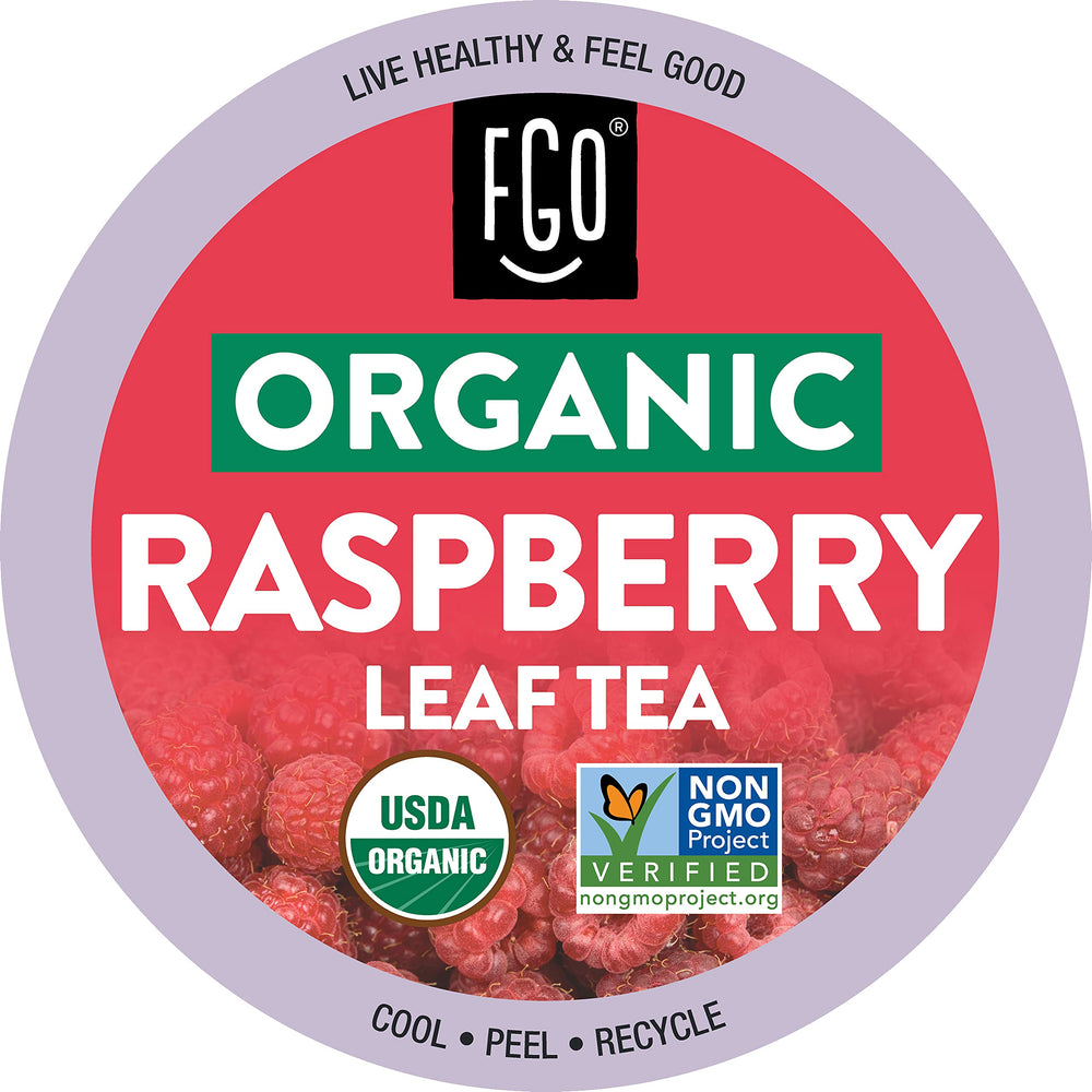 FGO Organic Raspberry Leaf Tea K-Cup Pod front view for quick, caffeine-free brews