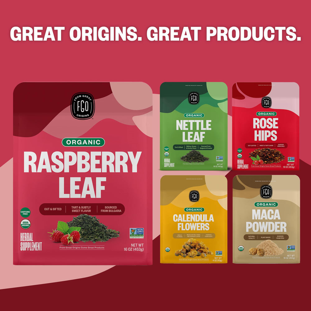 FGO Organic Raspberry Leaf Tea with honey drizzle.