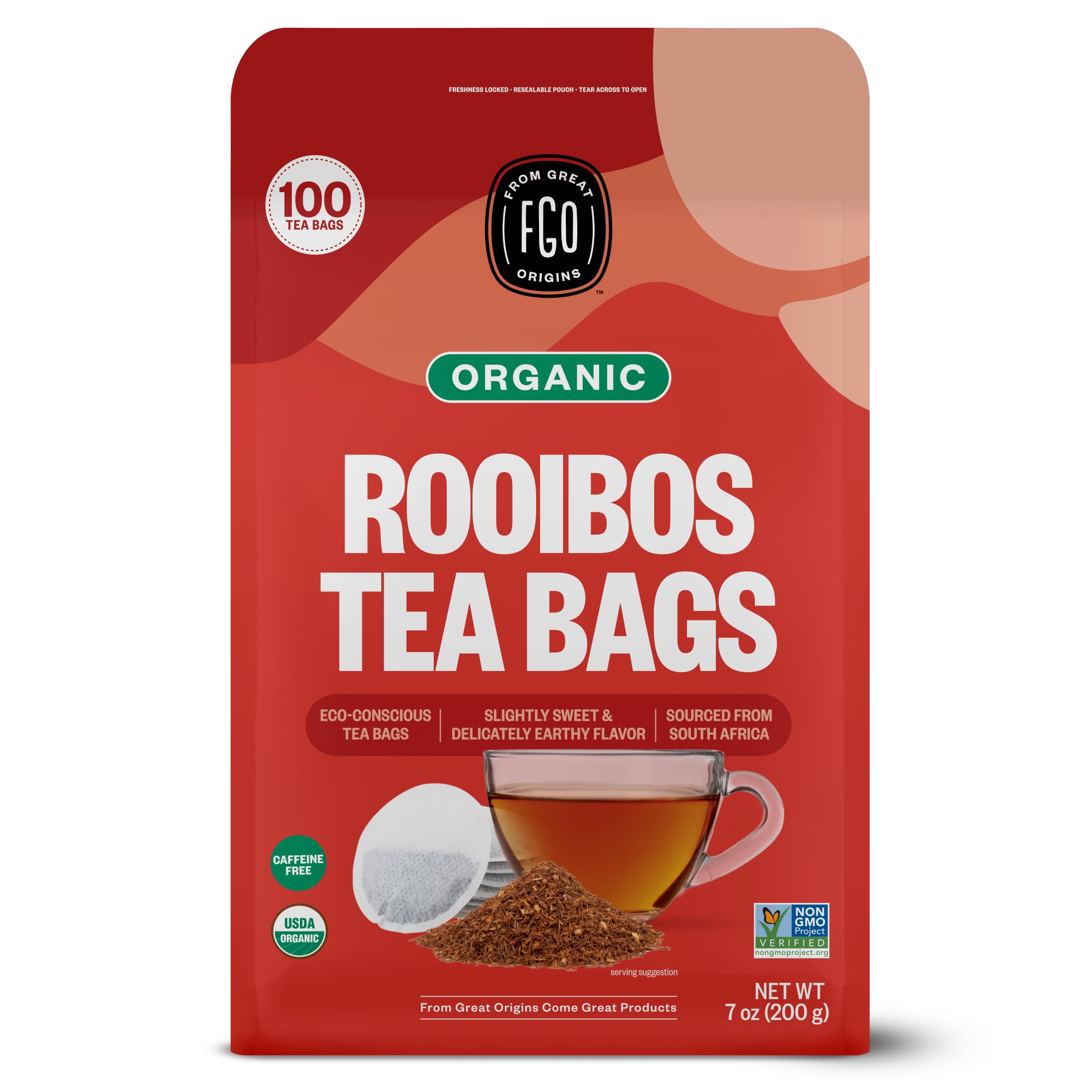 FGO Organic Rooibos Tea tea bags offer caffeine-free, easy brewing for anytime