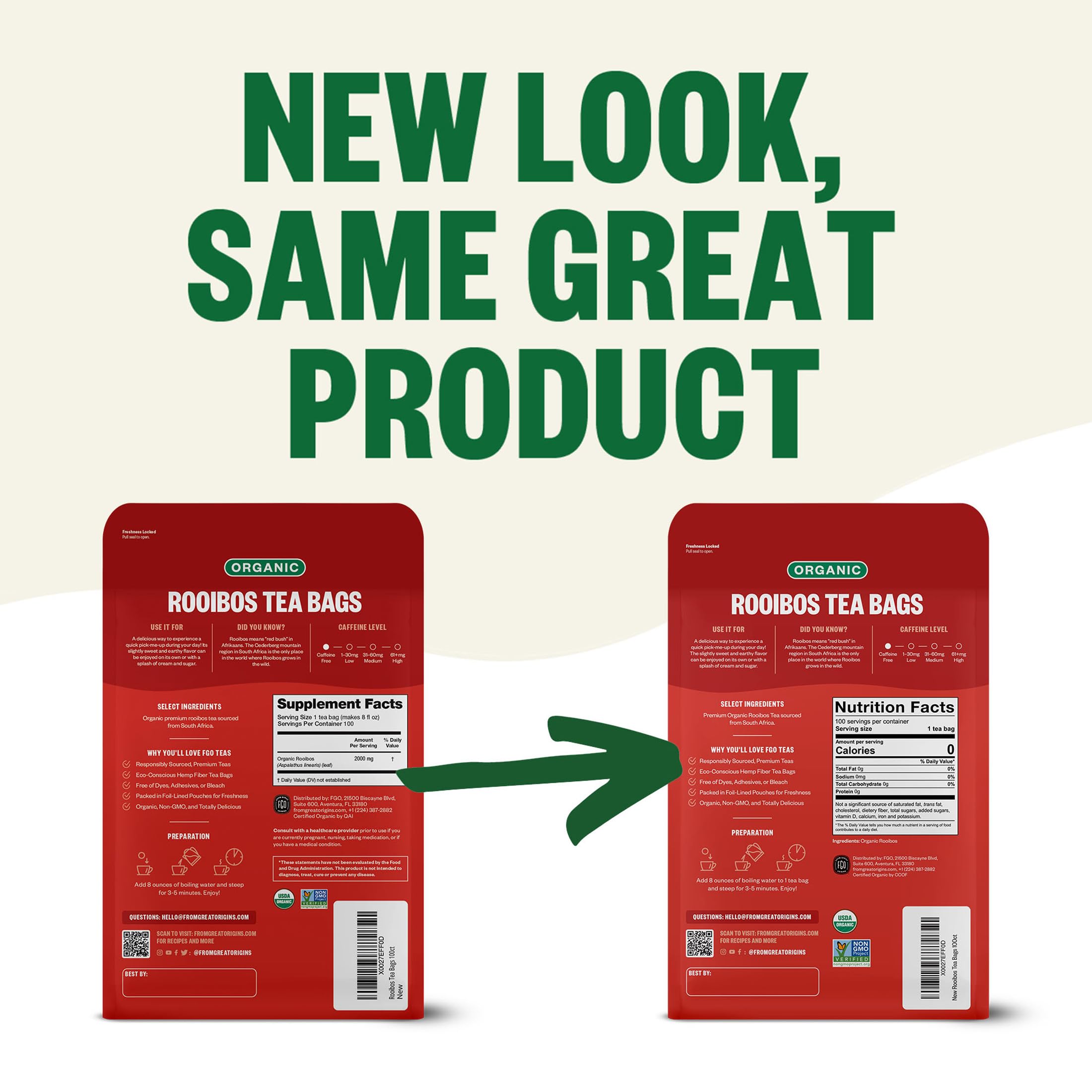 FGO Organic Rooibos USDA Organic certified packaging for trusted sourcing