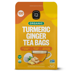 FGO Organic Turmeric Ginger Tea bags ready for a comforting cup.