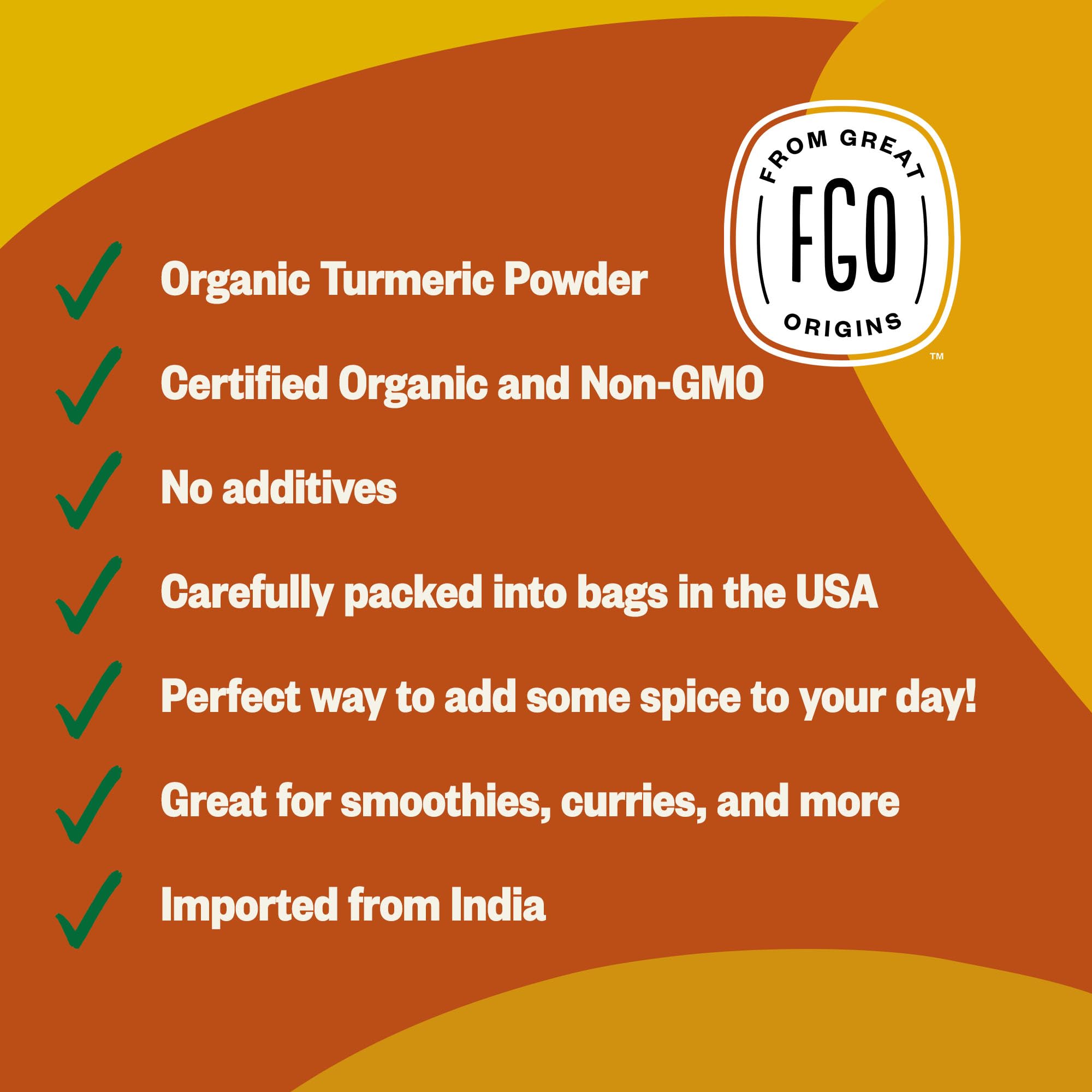 FGO Organic Turmeric Powder resealable pouch keeps freshness between uses