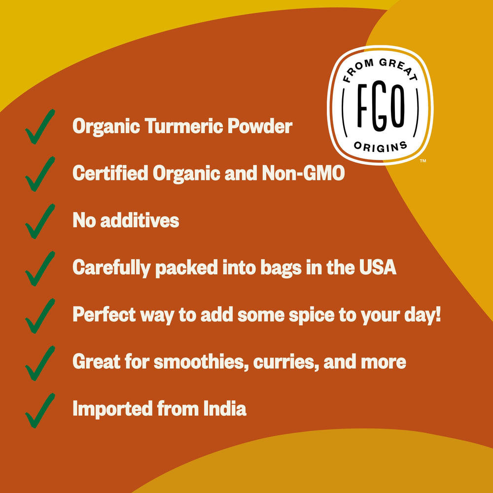FGO Organic Turmeric Powder resealable pouch keeps freshness between uses