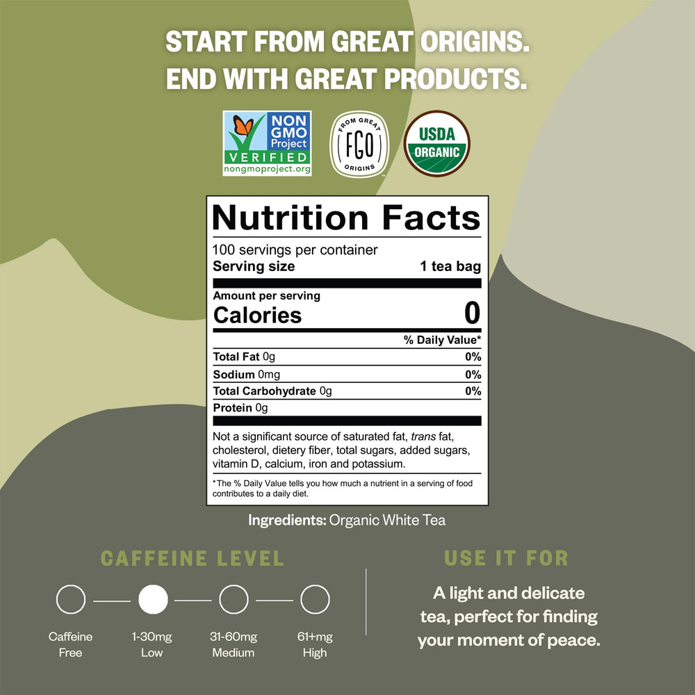 FGO White Tea eco-friendly bags shown, designed to reduce waste while preserving flavor
