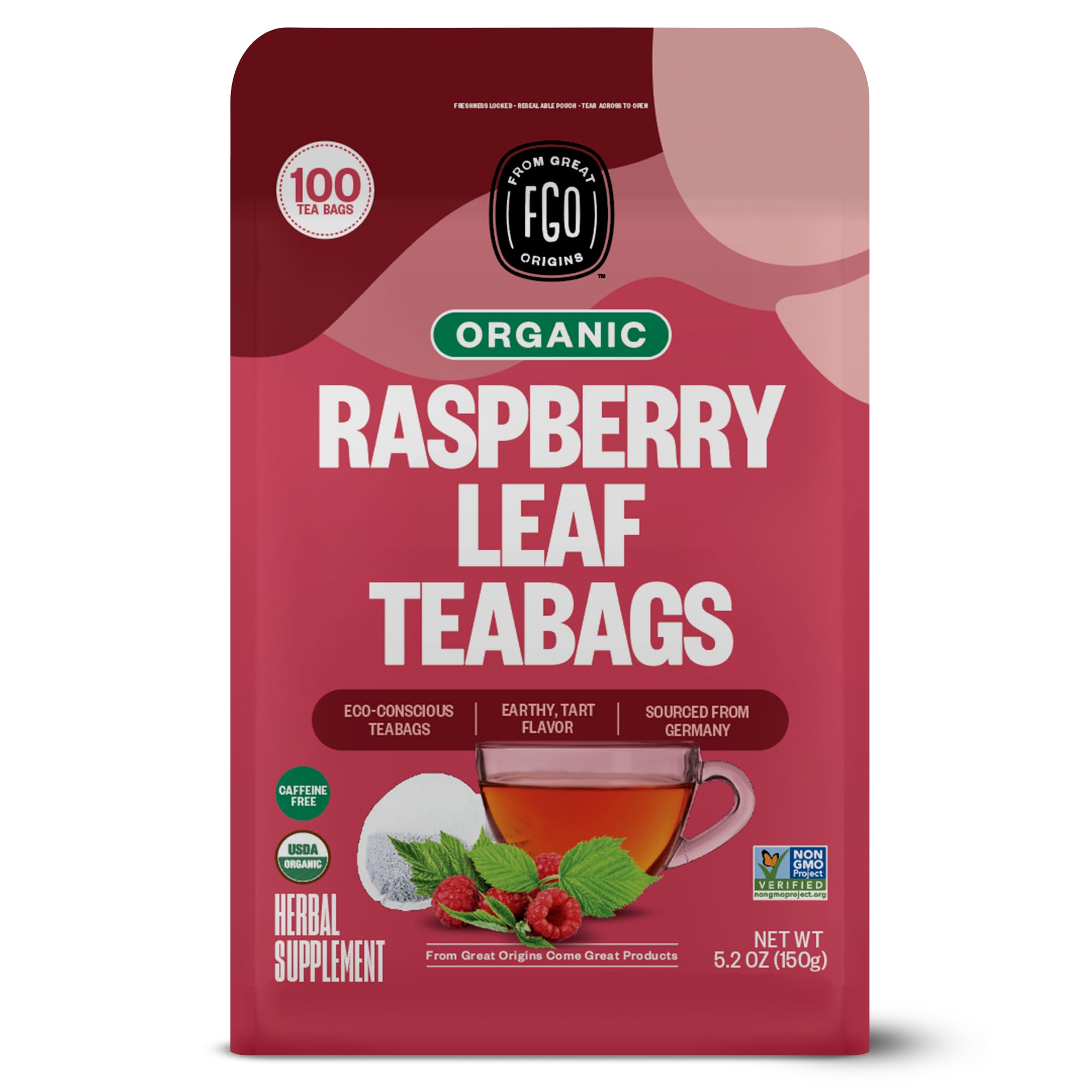 FGO red raspberry leaf tea bags in package preserving freshness for daily brewing