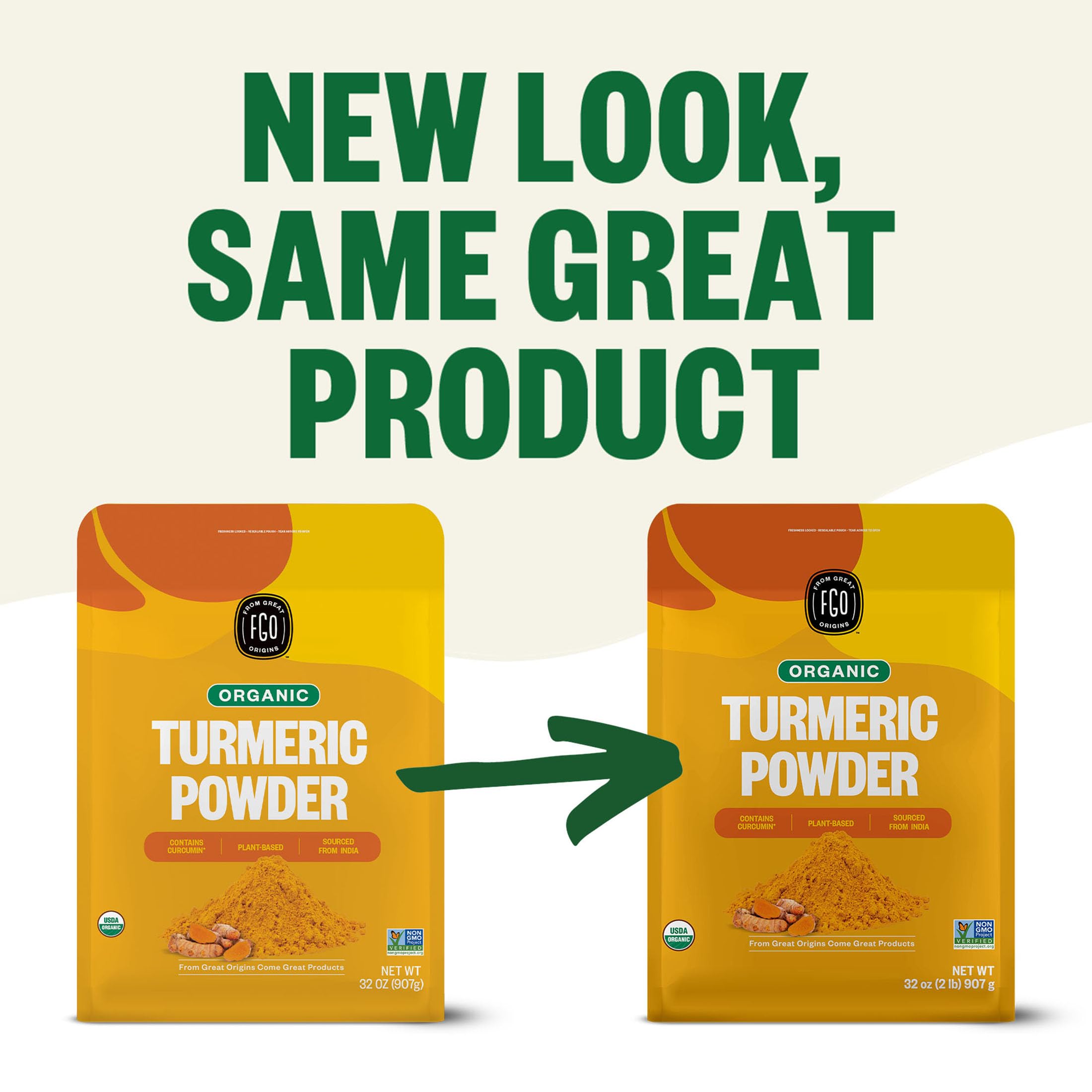 FGO Turmeric Powder in a 32oz resealable pouch keeps freshness.