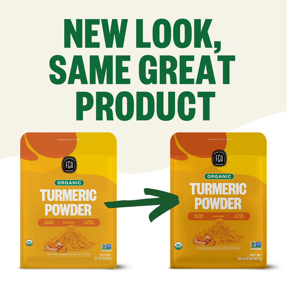 FGO Turmeric Powder in a 32oz resealable pouch keeps freshness.